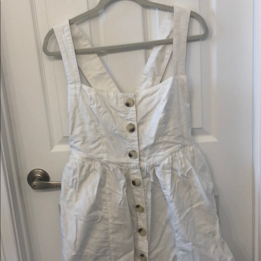 Button Down White Overall Dress